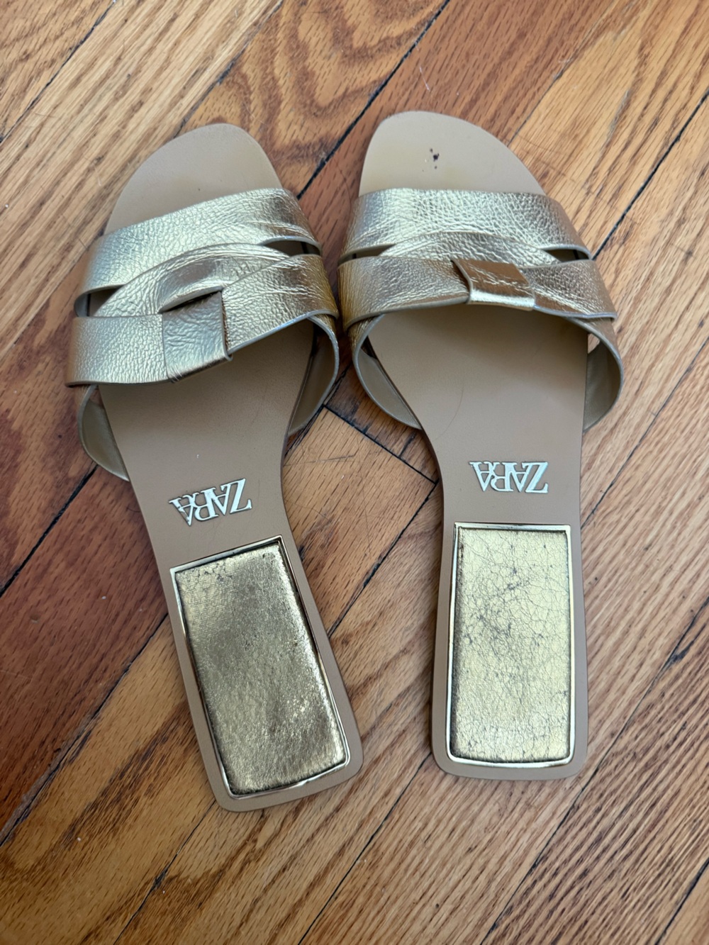 ZARA Women's gold Sandal (Visible Logo)